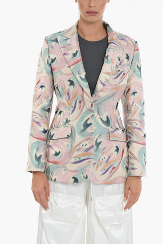 Floral Embroidery Lined Single Breasted Blazer