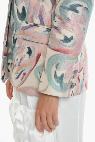 Floral Embroidery Lined Single Breasted Blazer