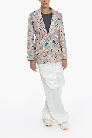 Floral Embroidery Lined Single Breasted Blazer