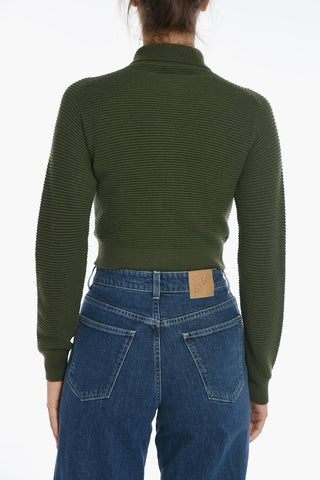 Zipped Cropped Fit Sweater with Polo Neck