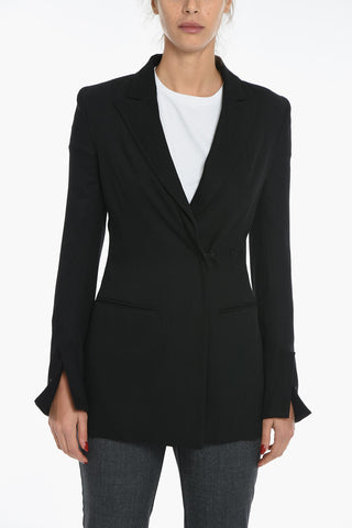 Solid Color AMEDEO Double-Breasted Blazer with Hook Closure and Peak Lapel