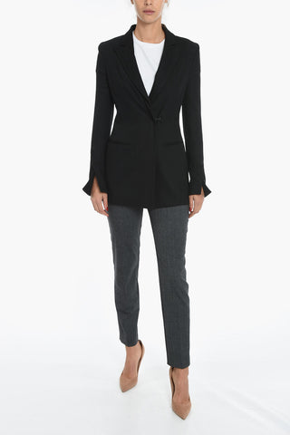 Solid Color AMEDEO Double-Breasted Blazer with Hook Closure and Peak Lapel