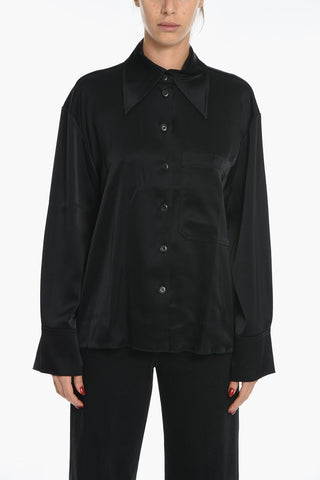 Relax-fitting EBBA Satin Shirt with Embroidered Logo