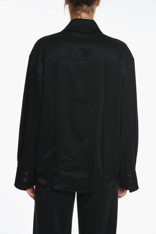 Relax-fitting EBBA Satin Shirt with Embroidered Logo