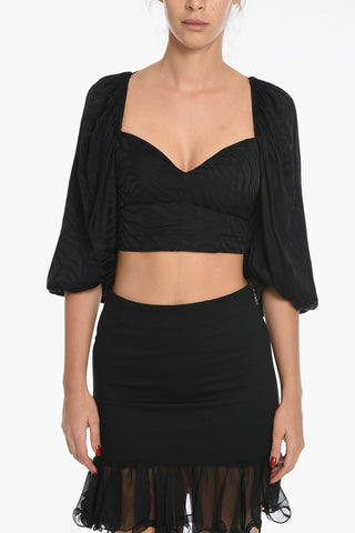 Animal Patterned Solid Color IRINA Crop Top with Puff Sleeve