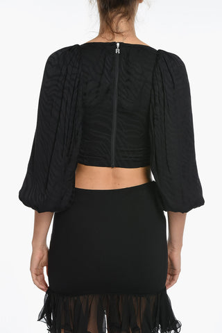 Animal Patterned Solid Color IRINA Crop Top with Puff Sleeve