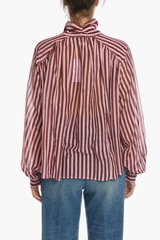 Silk-blend Voile Blouse in Awning-stripe Motif