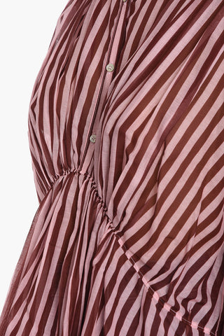 Silk-blend Voile Blouse in Awning-stripe Motif