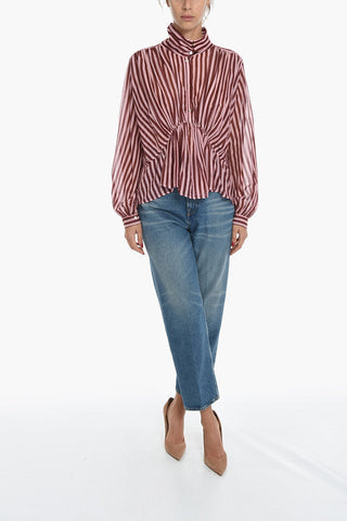 Silk-blend Voile Blouse in Awning-stripe Motif