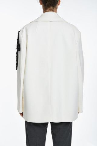 Virgin Wool Double Breasted Peacot with Contrasting Detail