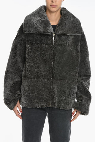Real Fur Maxi Jacket with Leather Inner and Half Zip