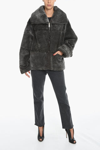 Real Fur Maxi Jacket with Leather Inner and Half Zip