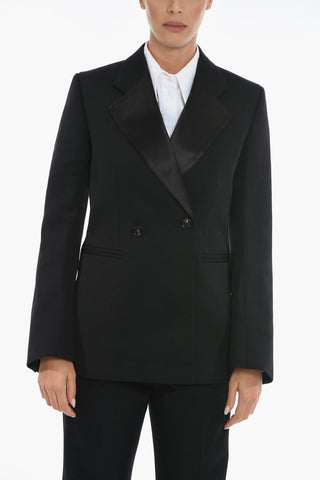Curved Sleeve Wool Blazer With Satin Details