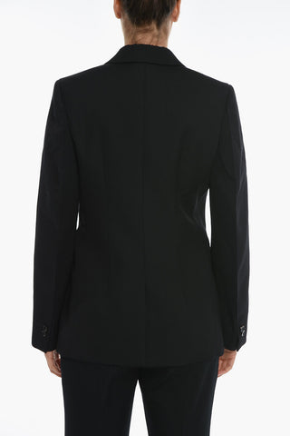 Curved Sleeve Wool Blazer With Satin Details