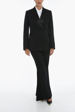 Curved Sleeve Wool Blazer With Satin Details