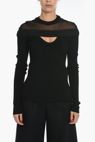 Top a Manica Lunga con Inserti Trasparenti e Dettagli Cut-Out