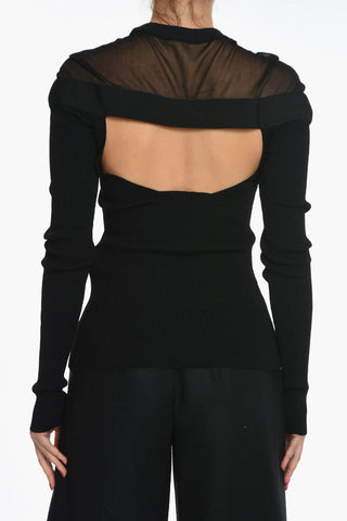 Top a Manica Lunga con Inserti Trasparenti e Dettagli Cut-Out