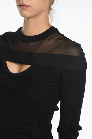 Top a Manica Lunga con Inserti Trasparenti e Dettagli Cut-Out
