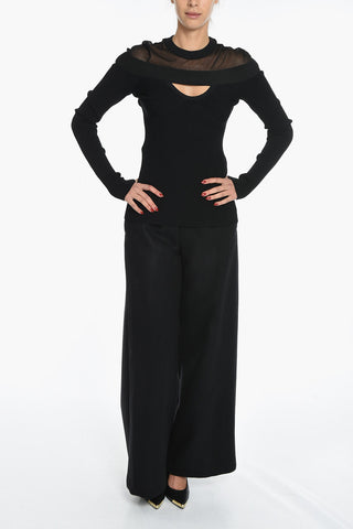 Top a Manica Lunga con Inserti Trasparenti e Dettagli Cut-Out