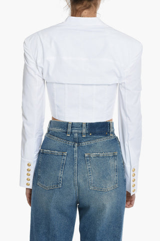 Top Cropped A maniche Lunghe In Cotone Popeline
