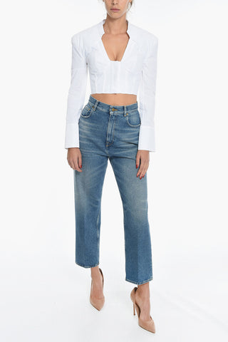 Top Cropped A maniche Lunghe In Cotone Popeline