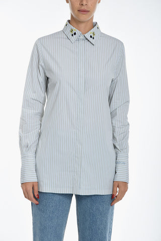 Embroidered Collar Shirt with Side Splits