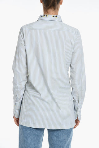 Embroidered Collar Shirt with Side Splits