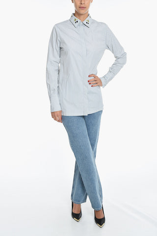 Embroidered Collar Shirt with Side Splits