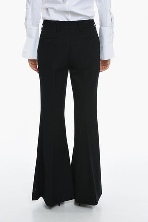 Virgin Wool Flared Trousers GABARDINE with 4 Pockets and Belt Loops