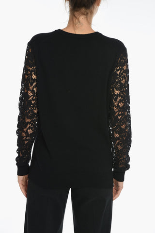 V-Neck Cashmere Blend Sweater with Lace Sleeves