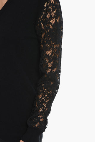 V-Neck Cashmere Blend Sweater with Lace Sleeves