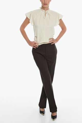 Pantaloni in Lana a Vita Alta