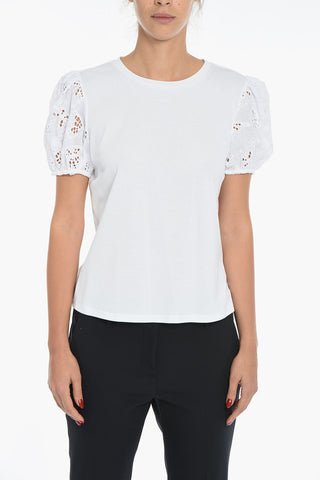Crew-neck T-Shirt with Sangallo Puff Sleeve