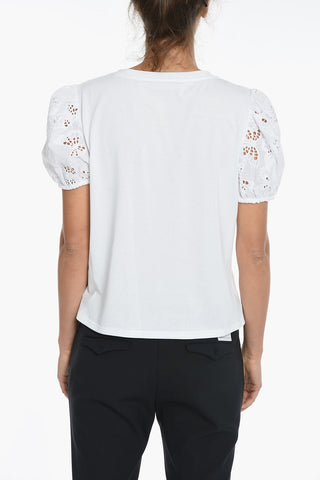 Crew-neck T-Shirt with Sangallo Puff Sleeve