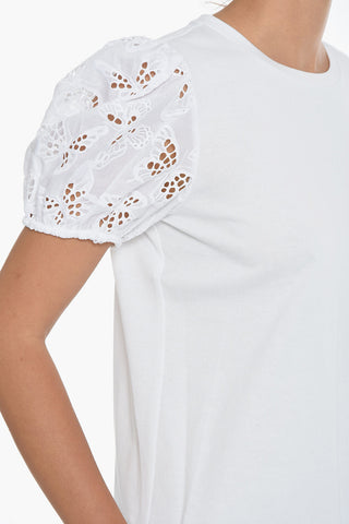 Crew-neck T-Shirt with Sangallo Puff Sleeve