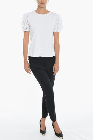 Crew-neck T-Shirt with Sangallo Puff Sleeve