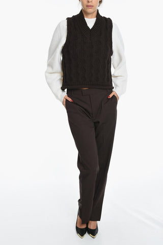 Cable Knit Sleeveless HUSKE V-Neck Sweater Sleeveless