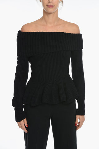 Cashmere-blend Ribbed Off-shoulder Sweater