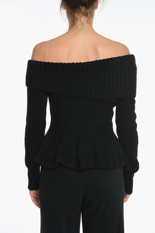Cashmere-blend Ribbed Off-shoulder Sweater