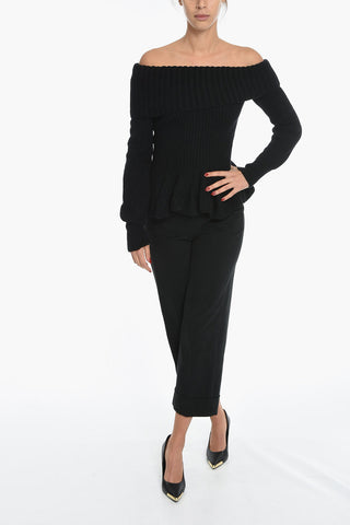 Cashmere-blend Ribbed Off-shoulder Sweater