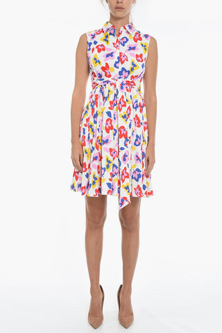 Floral-Motif Shirtdress with Belt