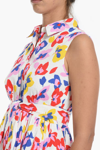 Floral-Motif Shirtdress with Belt