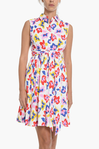 Floral-Motif Shirtdress with Belt