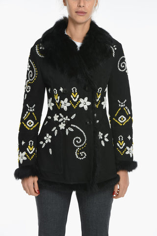 Fur Lined Suede Coat with Embroideries