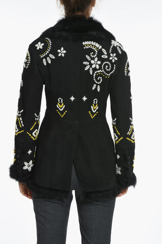 Fur Lined Suede Coat with Embroideries