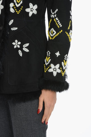 Fur Lined Suede Coat with Embroideries