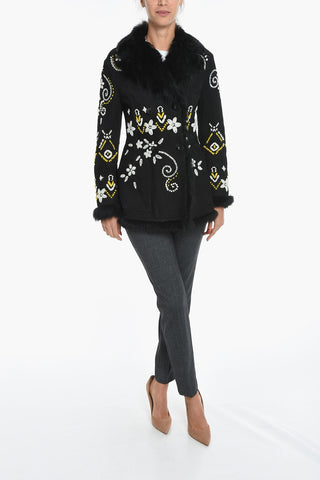 Fur Lined Suede Coat with Embroideries