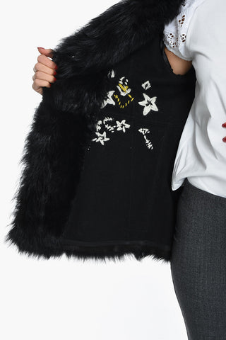 Fur Lined Suede Coat with Embroideries