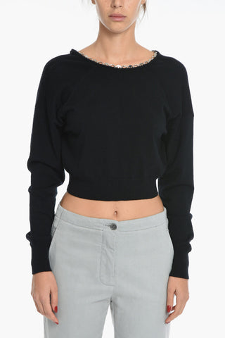 Wool Crop Sweater with Chain Detail