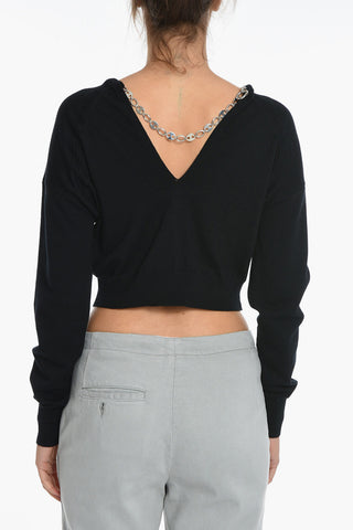 Wool Crop Sweater with Chain Detail